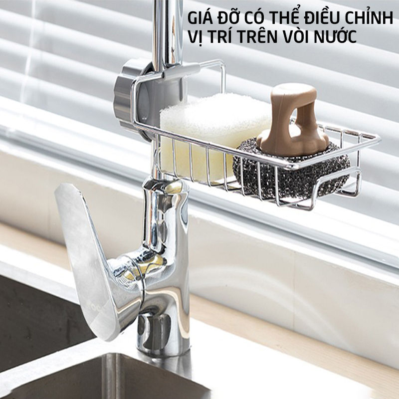 Giá để giẻ rửa bát inox gắn vòi rửa điều chỉnh lên xuống Latimax KRC5