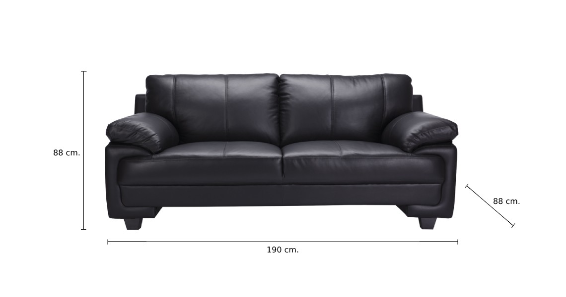 Ghế sofa 3 chỗ  MARZIO khung gỗ nguyên khối, đệm bọc da thật cao cấp màu đen | Index Living Mall - Phân phối độc quyền tại Việt Nam