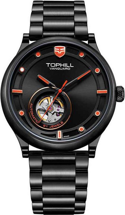 Đồng hồ nam máy cơ lộ máy dây da và thép chính hãng Thụy Sĩ TOPHILL TV005G.S5188