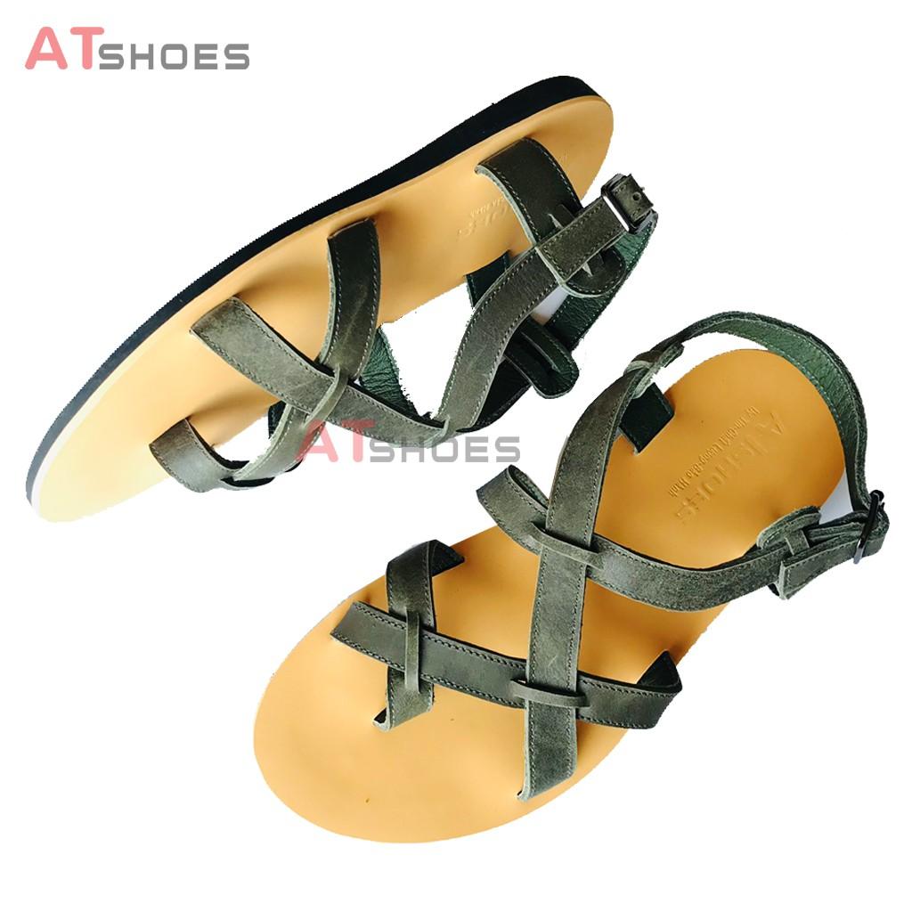 Dép Da Nam Nữ Cao Cấp Da Bò Thật Dép Sandal Unisex Hàng Thiết Kế Trẻ Trung Atshoes ATXD31 (Rêu