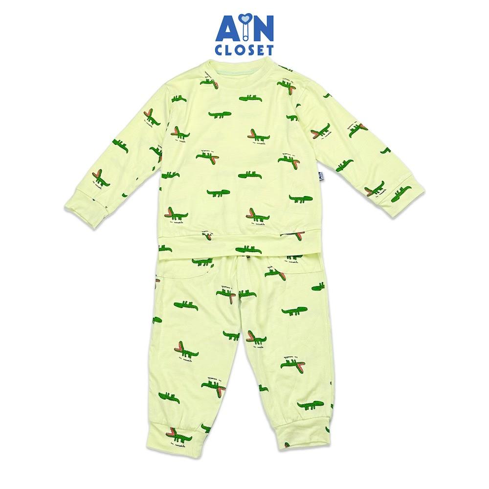 Bộ quần áo dài bé trai họa tiết Cá Sấu mint thun lụa - AICDBTJ0NEHW - AIN Closet
