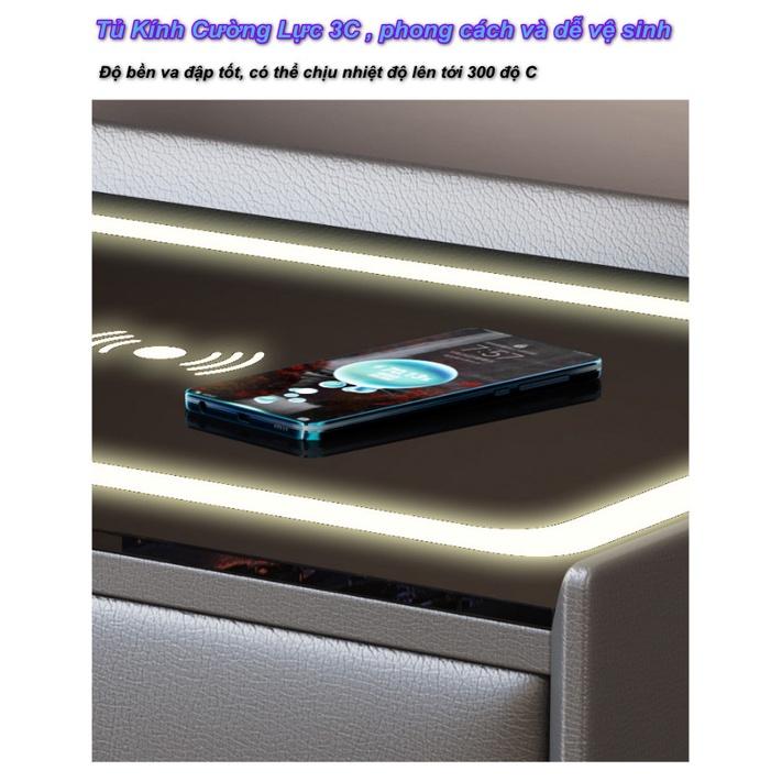 Tủ Để Đầu Giường Ngủ Thông Minh SmartHome Leather Tích Hợp Khóa Tủ Vân Tay, Sạc Không Dây, Đèn Ngủ Cảm Ứng