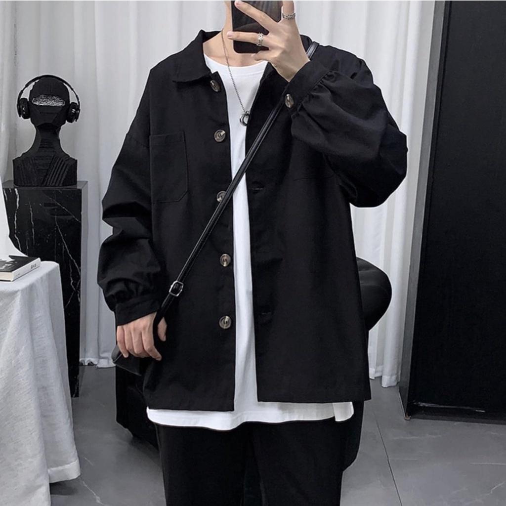 Áo Sơ Mi Kaki Phối 1 Túi Form rộng Unisex Nam/Nữ Phong Cách Hàn Quốc Ulzzang vải kaki phong cách Hàn Quốc thời trang cho nam nữ