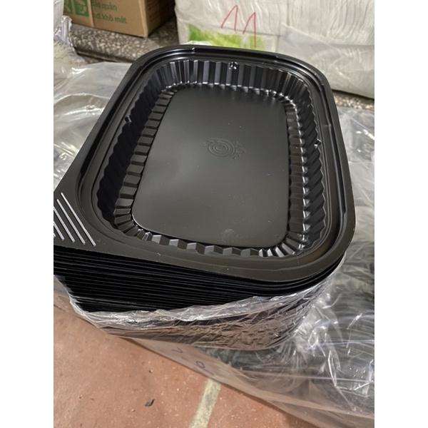 100 Hộp nhựa chữ nhật đen nắp trắng HT- 17 đựng thực phẩm
