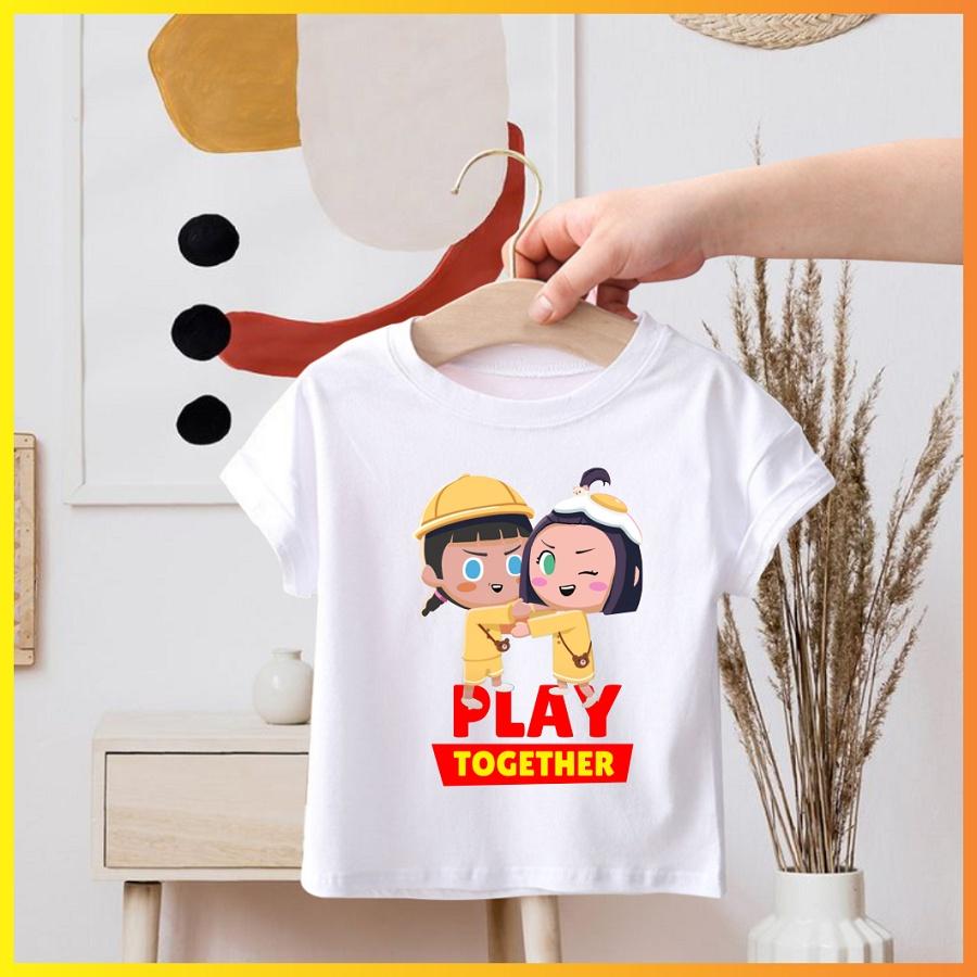 Áo thun in hình Play together cho bé trai bé gái màu trắng đủ size từ 10kg