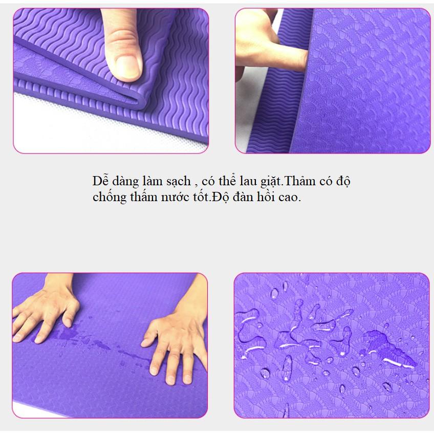 Thảm yoga 6mm 2 lớp TPE Cao cấp kèm túi lưới( Đủ màu)-Đảm bảo hàng đúc không tách lớp_ Bảo hành 12 tháng