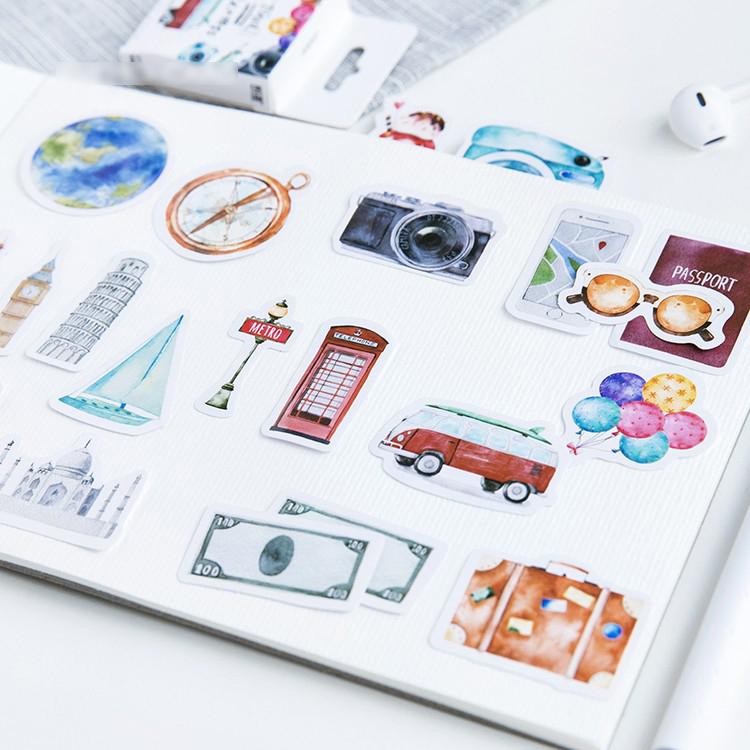 Sticker chủ đề Du Lịch - Hộp 46 miếng dán trang trí sổ tay bullet journal - M132