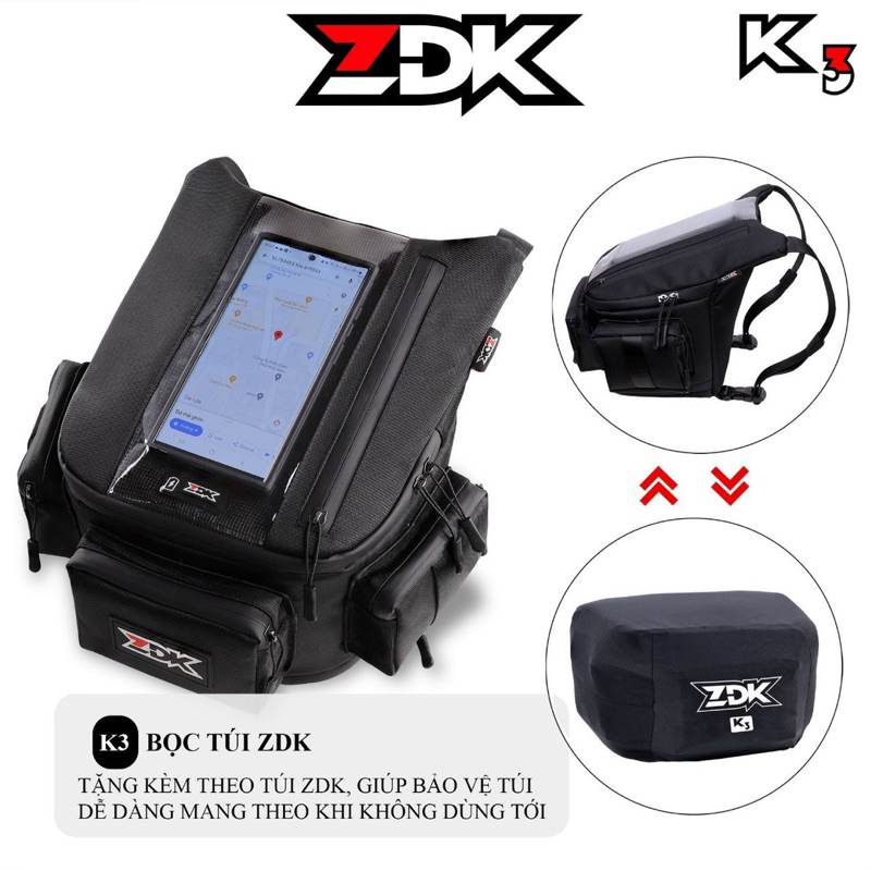 Túi treo xe máy chính hãng ZDK K3, nhiều ngăn, túi treo đầu xe, túi treo ghi đông xe máy chứa đồ dùng, cảm ứng điện thoại tốt - Hàng chính hãng