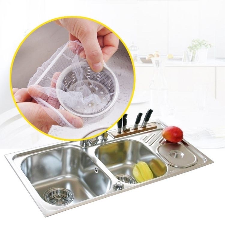 Sét 100 túi lọc rác ,chặn rác bồn rửa chén ,dạng lưới siêu bền ,có chun 2 đầu co giãn ,chống tắc nghẽn