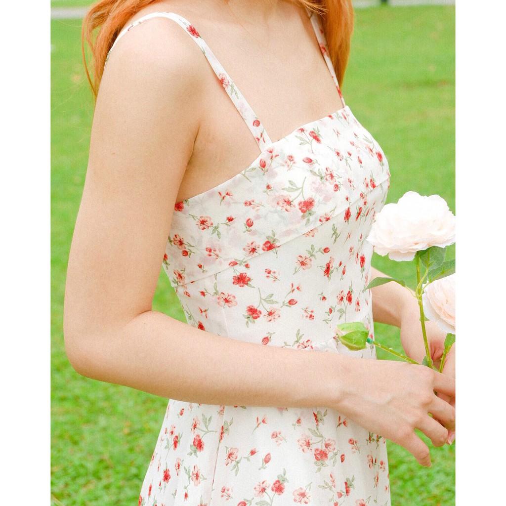 Váy đầm thiết kế 2 dây hoa nhí dáng dài xoè maxi cúp ngực sexy thắt eo có lớp lót vải chiffon mát đi chơi đi biển