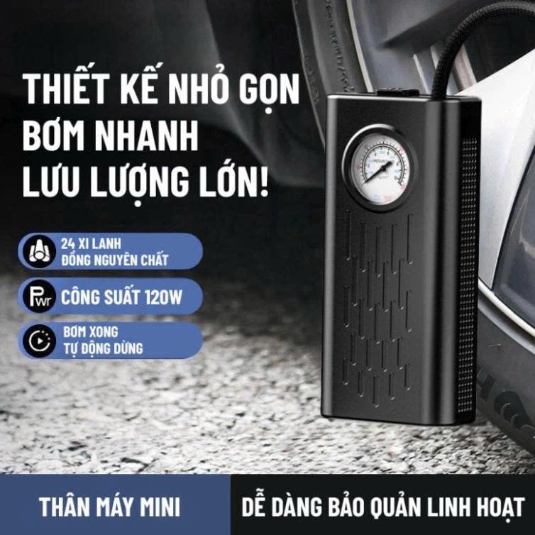 Máy bơm lốp ôtô không dây cầm tay sạc USB ngắt tự động, thiết kế nhỏ gọn công suất lớn