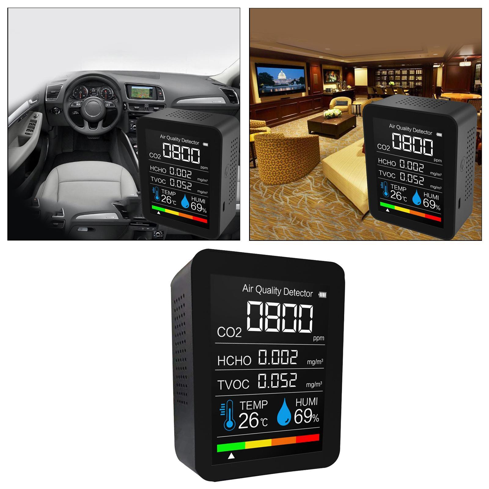 Portable CO2 Monitor 3 in 1 Humidity Gauge Air Quality Tester Black