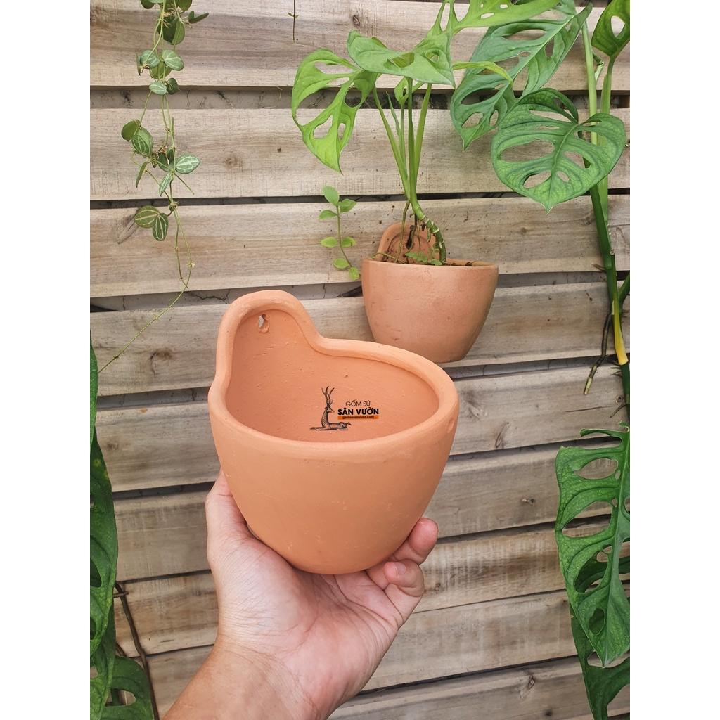 Chậu treo trồng cây gốm đất nung  HÌNH TRỨNG CÓ GỜ 13x10cm