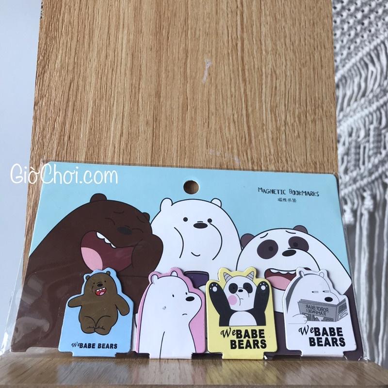 Bộ 4 Bookmark nam châm kẹp sách hình 3 chú gấu We Bare Bears