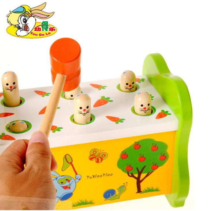 Trò Chơi Vận Động Cho Bé,Hộp Đập Chuột Màu Xanh Bằng Gỗ Kèm Búa Giúp Bé Rèn Luyện Đôi Tay Linh Hoạt Hơn