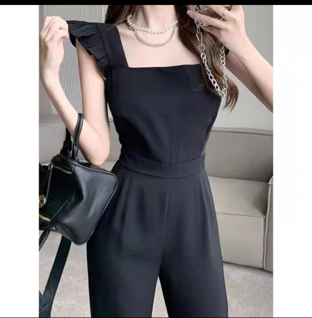 Jumpsuit Dáng Dài Phối Cổ Vuông Sang Chảnh - Áo Liền Quần Ống Rộng Cá Tính Thích Hợp Dự Tiệc, Công Sở Hay Dạo Phố - M