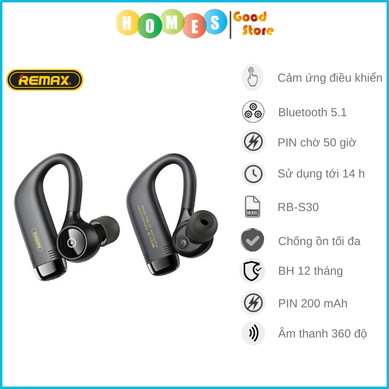 Tai Nghe Bluetooth Thể Thao REMAX TWS-13 Nghe Nhạc Tới 14 Giờ Liên Tục Sạc 1.5 Giờ - Hàng Chính Hãng