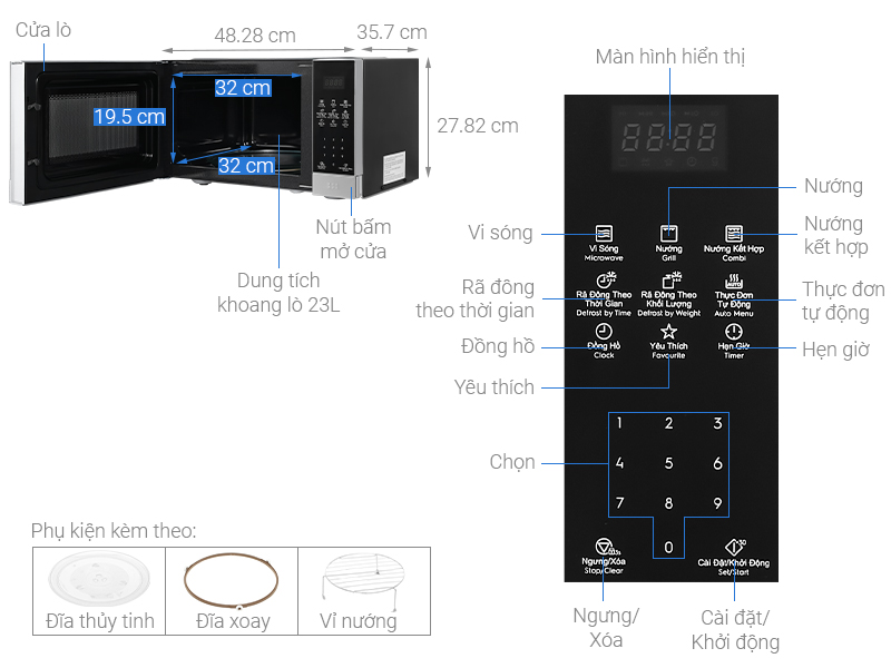 Lò vi sóng có nướng Electrolux EMG23DI9EBP 23L - Hàng chính hãng