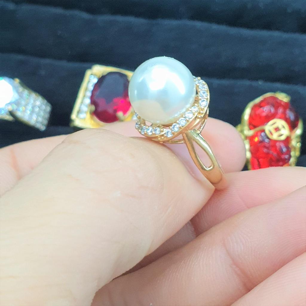 Nhẫn Đính Cầu Xoàn Dáng Tròn Cao Cấp- Nhẫn nữ dùng lâu dài tắm rửa thoải mái không phai màu