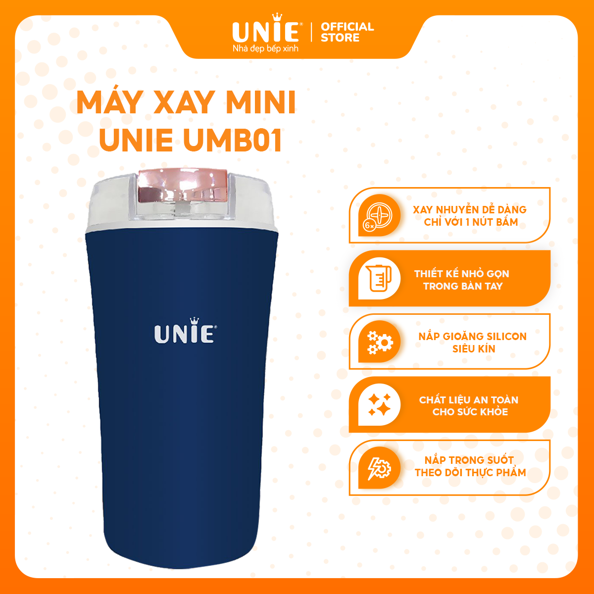 Máy xay Mini Unie UMB01,thiết kế nhỏ gọn,dễ thao tác,xay nhuyễn mọi thực phẩm, hàng chính hãng UNIE