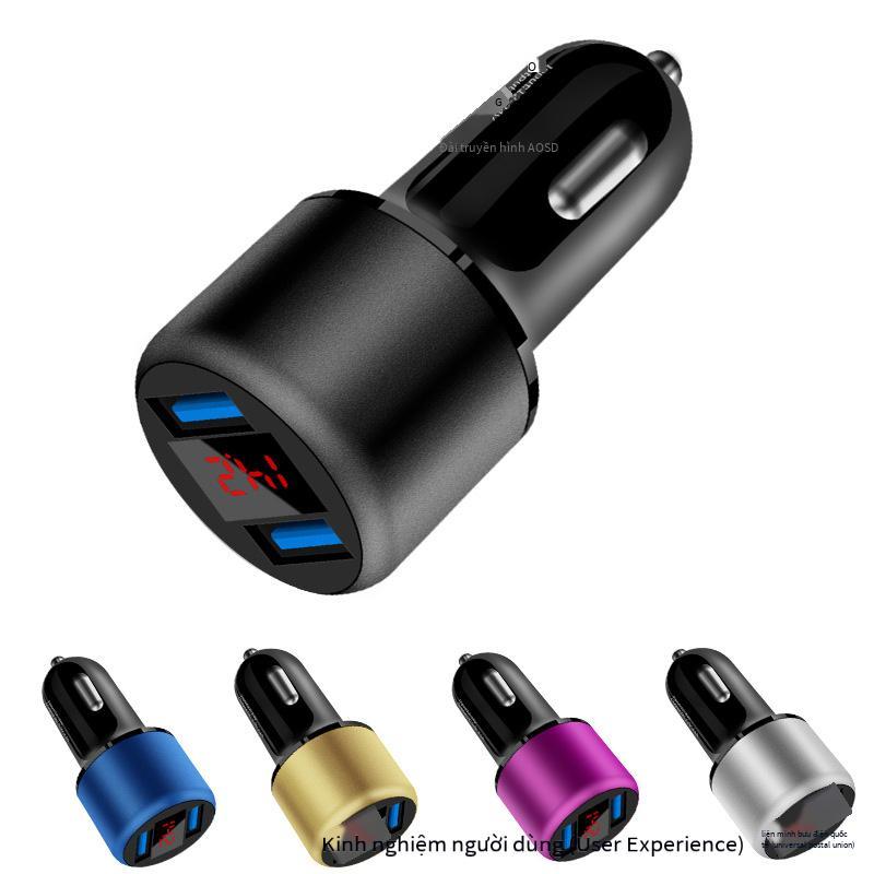 Đảm Bảo Chất Lượng Màn Hình Mới Hợp Kim Nhôm Sạc Xe Hơi 5V3.1A Dual USB Đa Năng Hào Quang Màn Hình Hiển Thị Kỹ Thuật Số Sạc Xe Hơi