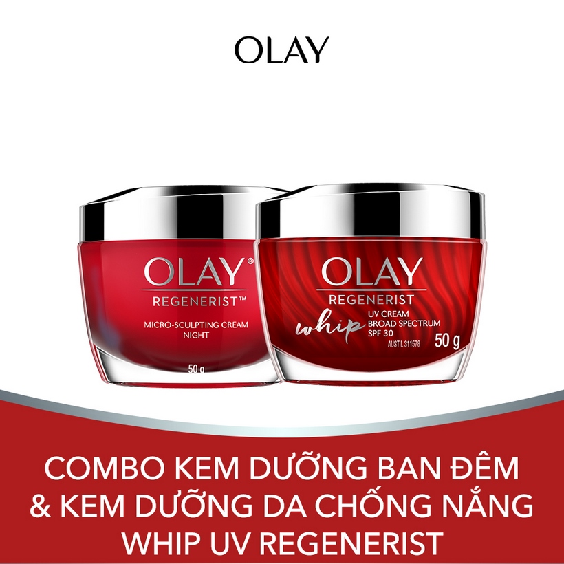 Combo Kem Dưỡng Ban Đêm Olay Regenerist 50g + Kem Dưỡng da chống nắng WHIP UV Regenerist