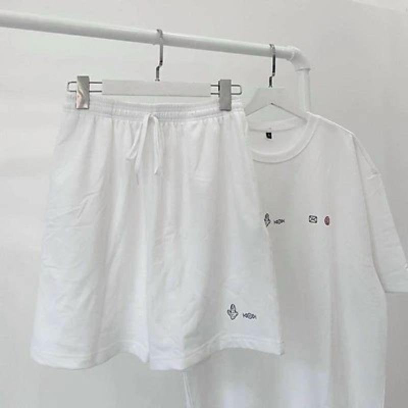 Bộ mặc nhà unisex nam nữ in chữ phối màu,set đùi kèm áo phông tay lỡ form rộng đi chơi đi học đều được