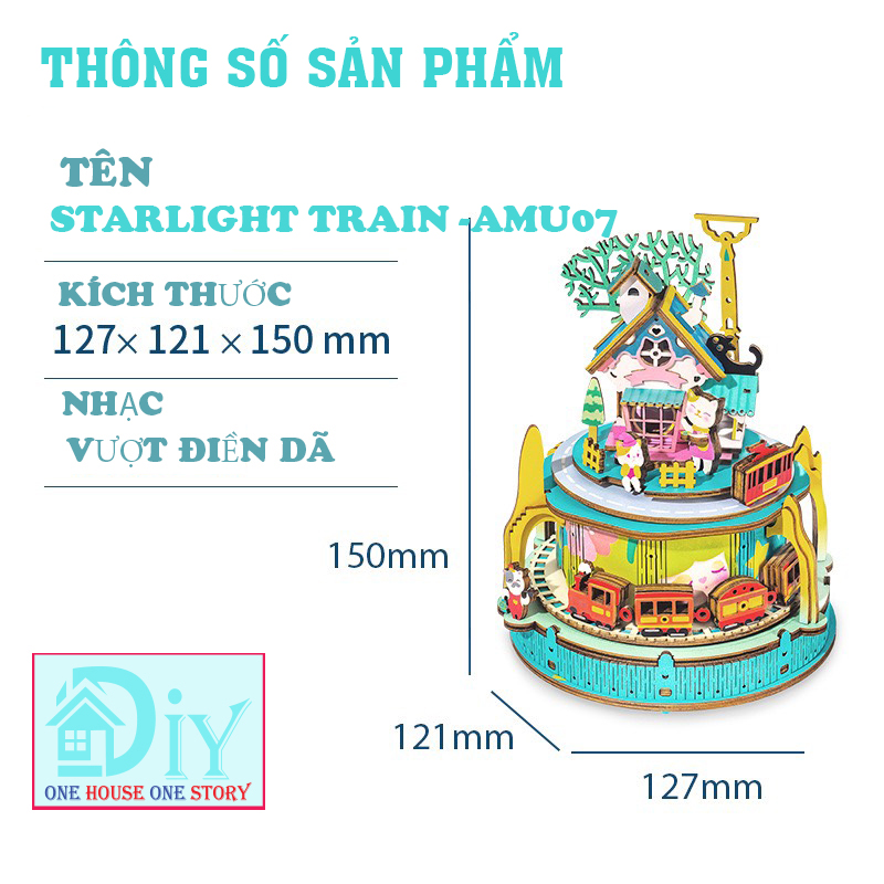 Mô hình tự lắp ráp bằng gỗ 3D Dollhouse Hộp âm nhạc bằng gỗ - AMU07 - Quà tặng sinh nhật giáng sinh tự làm bằng gỗ