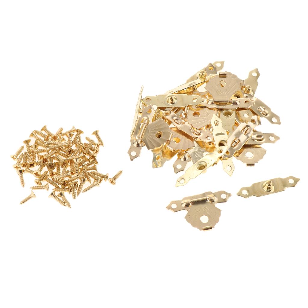 2x12pcs Wooden Box Buckle Triangle Flower Metal Hasp Latch Buckle Yellow
