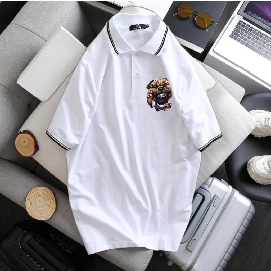 Áo thun polo cotton 100% in hình chó con hey siêu độc 80-140kg