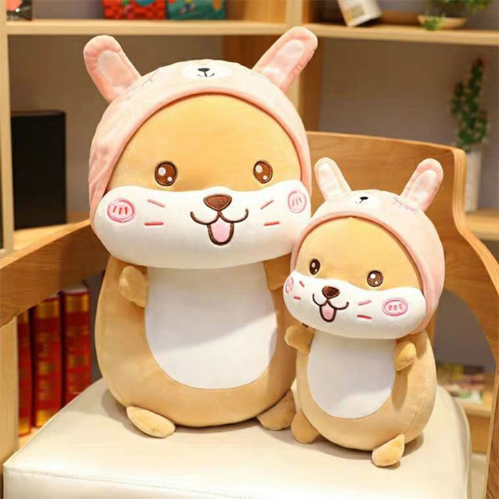 Gối ôm, Gấu bông chuột hamster mũ hồng siêu cute, Thú nhồi bông chuột hamster siêu dễ thương, Gấu bông sang trọng, Đồ chơi thú bông