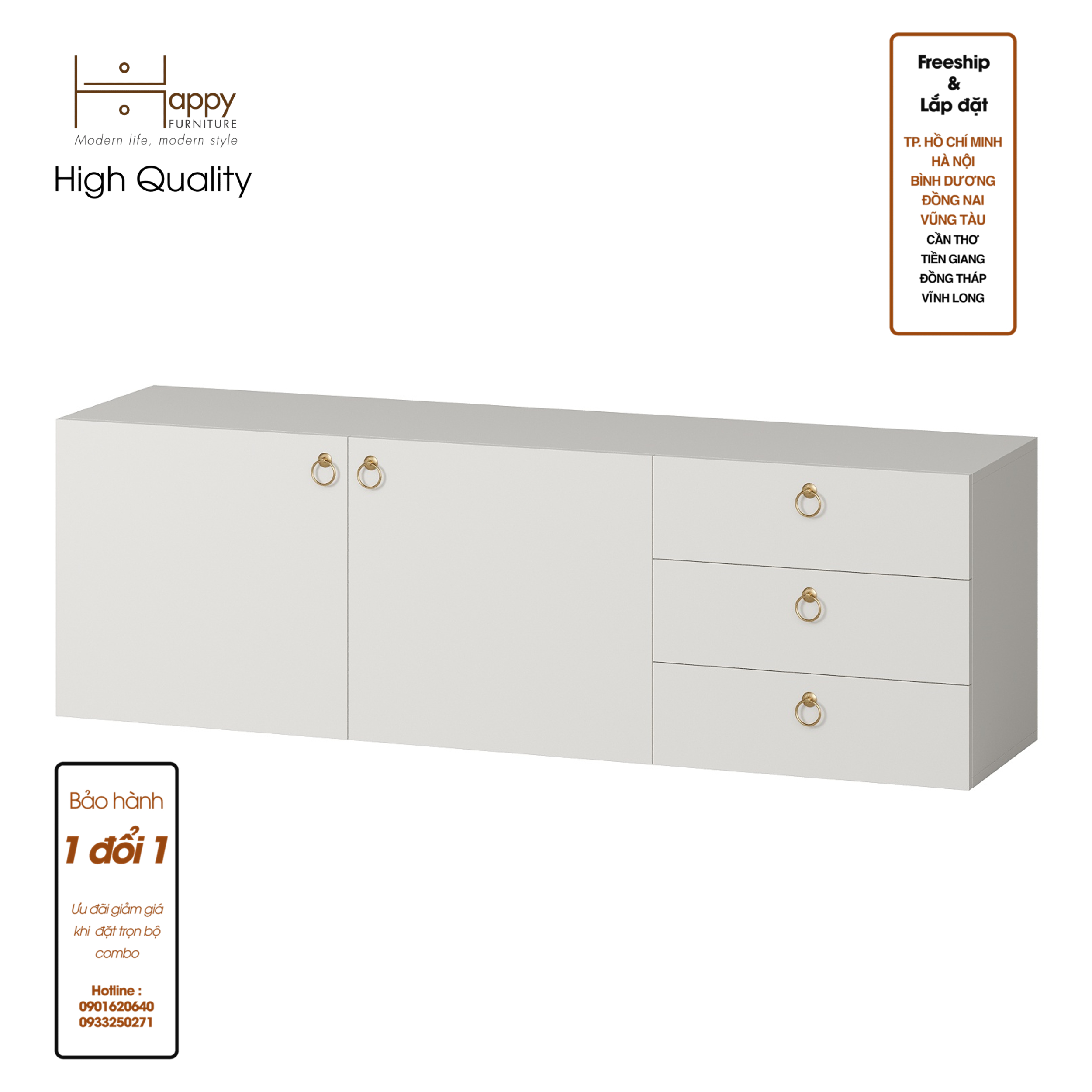 [Happy Home Furniture] WESLEY, Kệ Tivi 3 ngăn kéo - 2 cửa mở, 160cm x 40cm x 50cm ( DxRxC)   , KTV_004