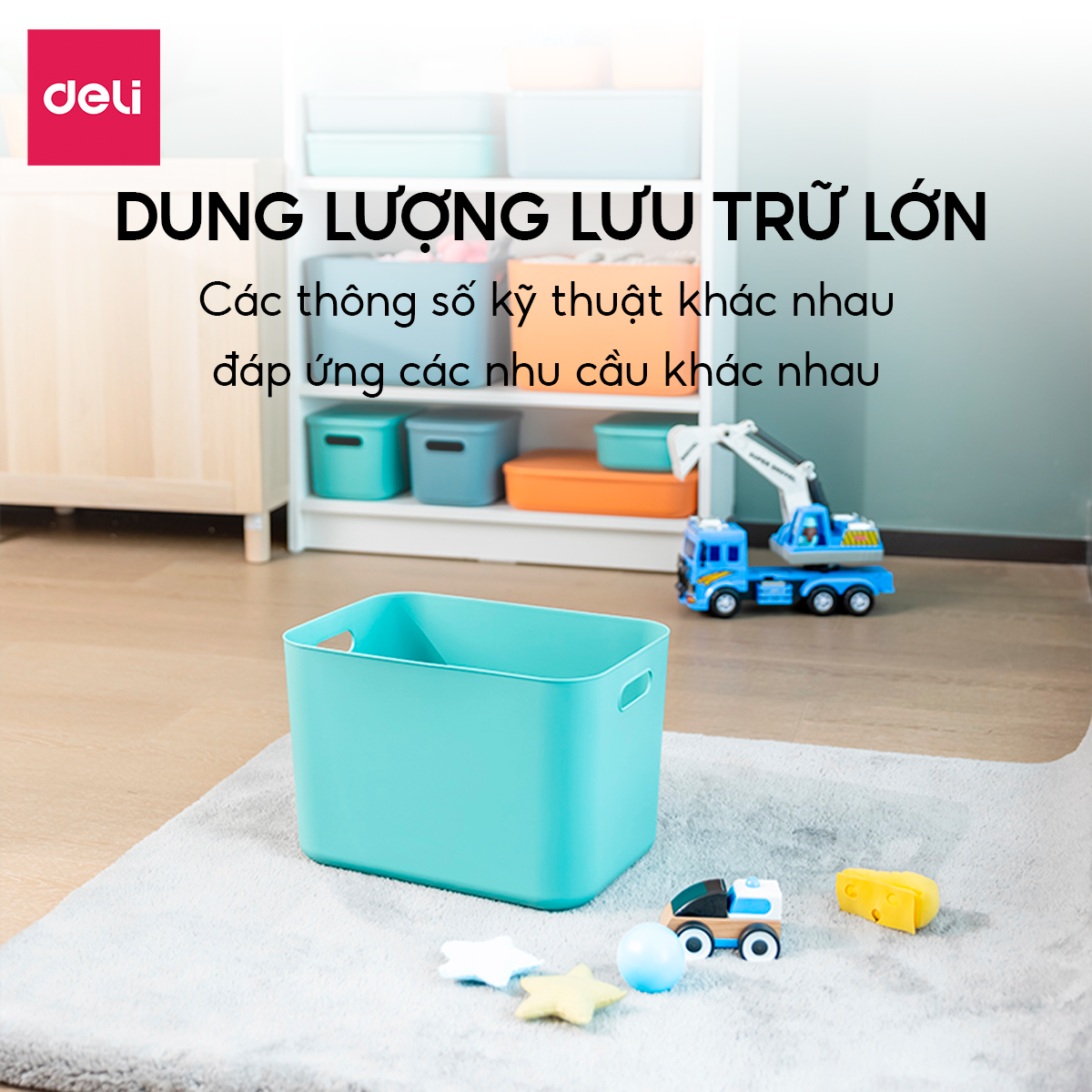 Hộp nhựa đựng đồ đa năng có nắp đậy cao cấp nhiều màu Deli - Đựng sách vở đồ cá nhân mỹ phẩm quần áo chăn ga gối đồ chơi cho bé - Nhiều size kích cỡ lớn nhỏ có tay cầm phong cách Nhật Bản đơn giản tiện dụng