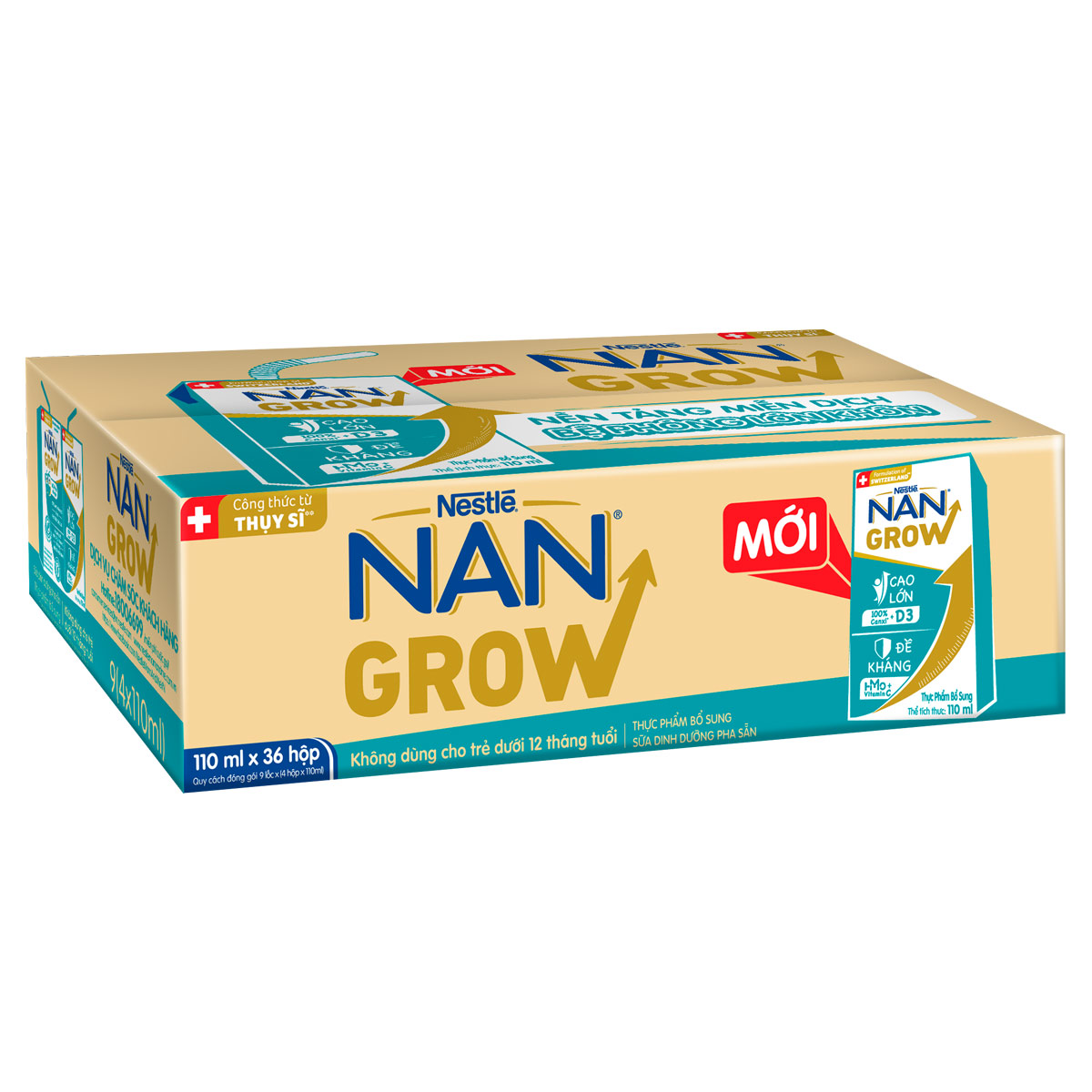 Thùng 36 hộp Sữa pha sẵn Nestlé NANGROW sữa mát công thức từ Thụy Sĩ 9(4 x 110ml) - (Bé từ 1 tuổi) Tặng Quánh cầm tay 16cm