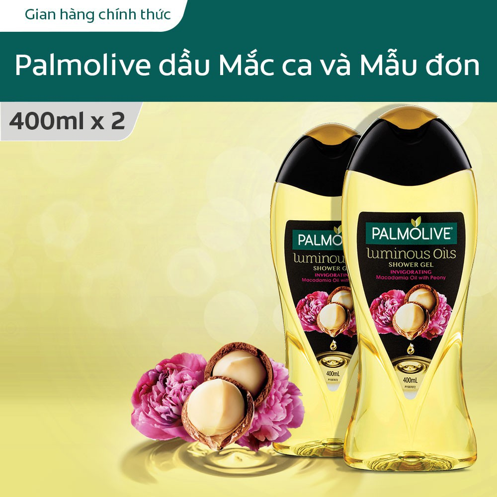 Bộ 2 sữa tắm dưỡng ẩm Palmolive Luminous tinh dầu thiên nhiên từ hạt Mắc ca và hoa mẫu đơn 400ml