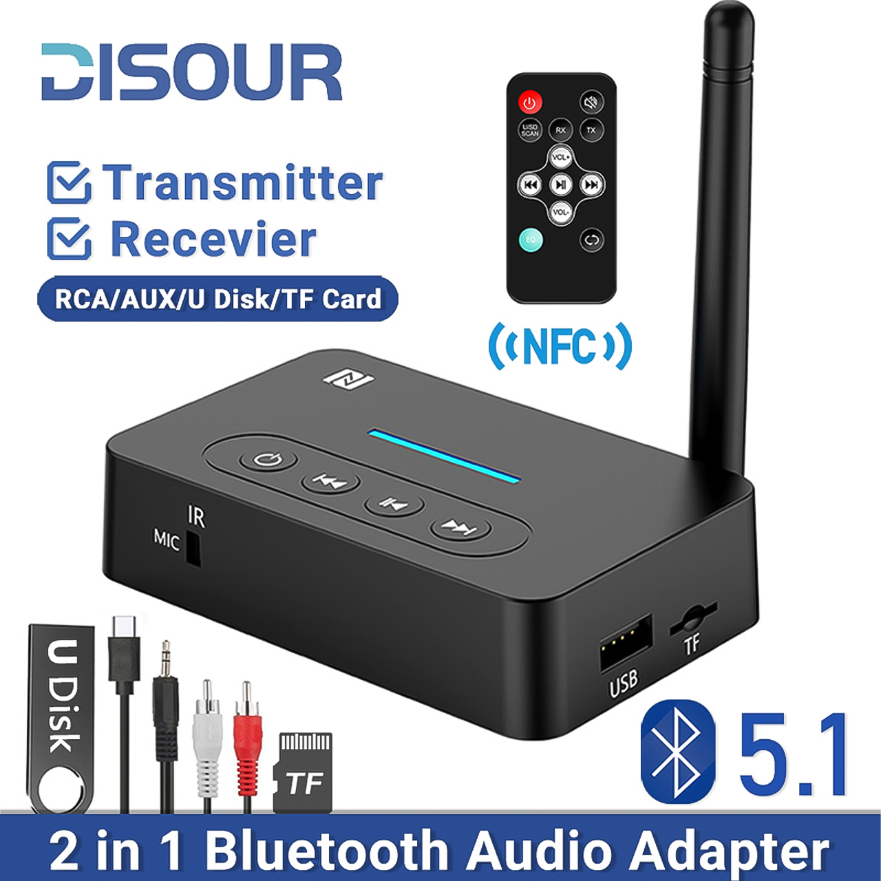 Bộ thu phát bluetooth không dây Vinetteam NFC D6/D400 cho loa và amply bộ chuyển đổi âm thanh bluetooth 5.1 hỗ trợ AUX/RCA/USB U-Disk/TF có điều khiển  từ xa - hàng chính hãng