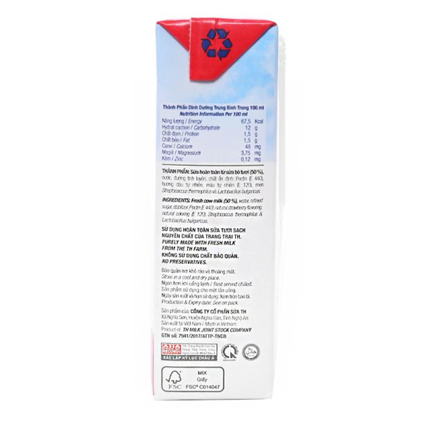 Thùng Sữa Chua Uống Tiệt Trùng Hương Dâu Tự Nhiên TH True Yogurt (180ml x 48 Hộp)