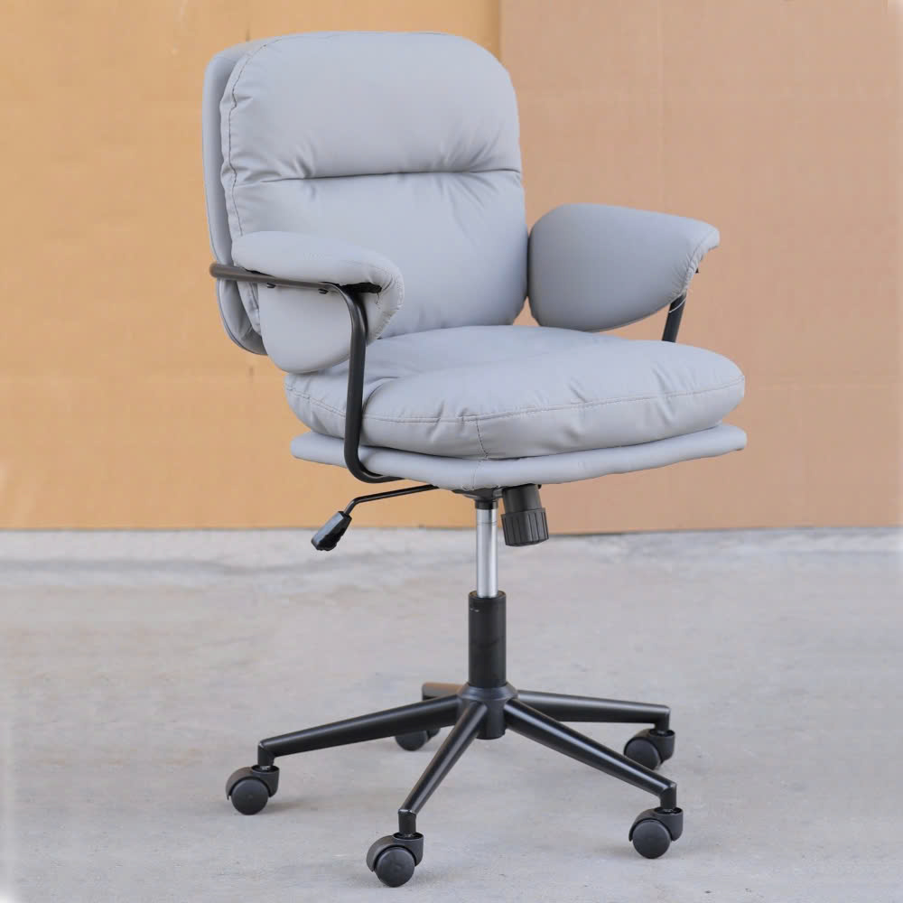 Ghế làm việc lưng trung màu xám CE1028-P Nội thất Capta Ghế văn phòng lưng trung nệm da pu màu xám chân nhựa tăng giảm màu đen