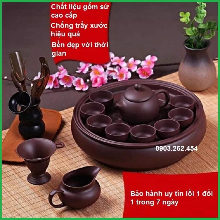 Bộ ấm trà tử sa gốm sứ cao cấp ( bao gồm 12 chi tiết), có kèm khay, bộ ấm chén pha trà - gd218