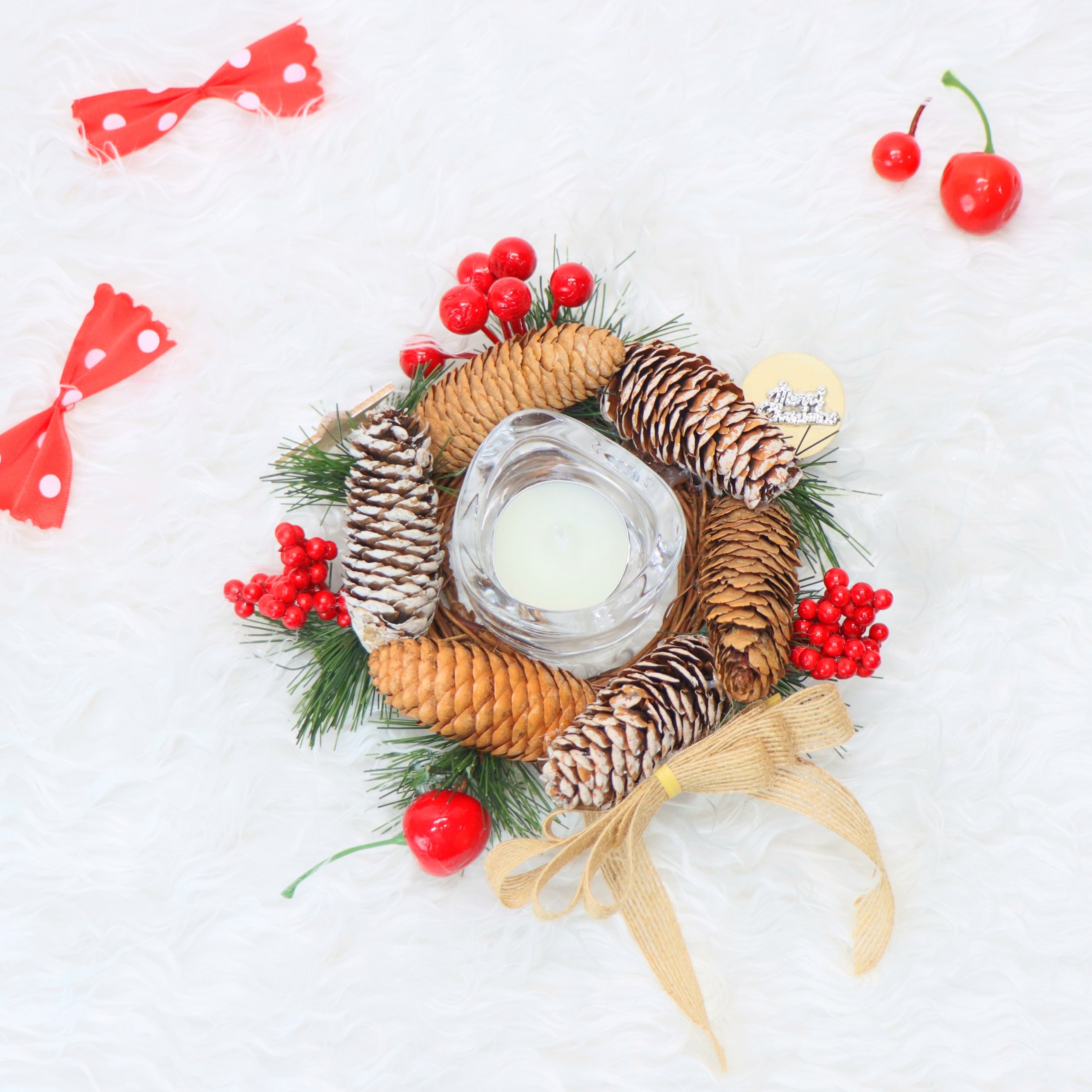 Nến Giáng Sinh Có Trang Trí Để Bàn NEN03 Trang Trí Noel – Mẫu LƯỢN SÓNG