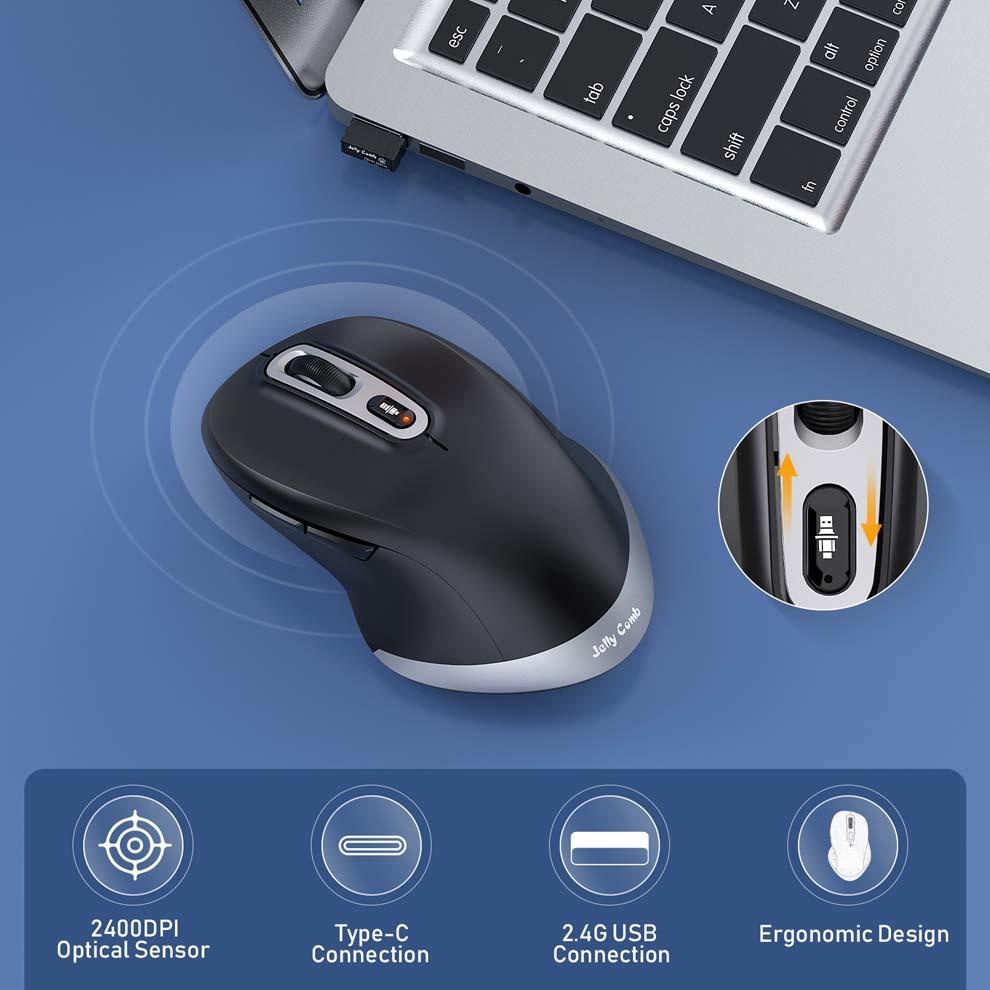 Sữa Ong Chúa Lược Loại C Chuột Không Dây Cho MacBook Laptop Máy Tính USB 2.4GHz Công Thái Chuột Có Thể Điều Chỉnh 2400DPI Chơi Game chuột