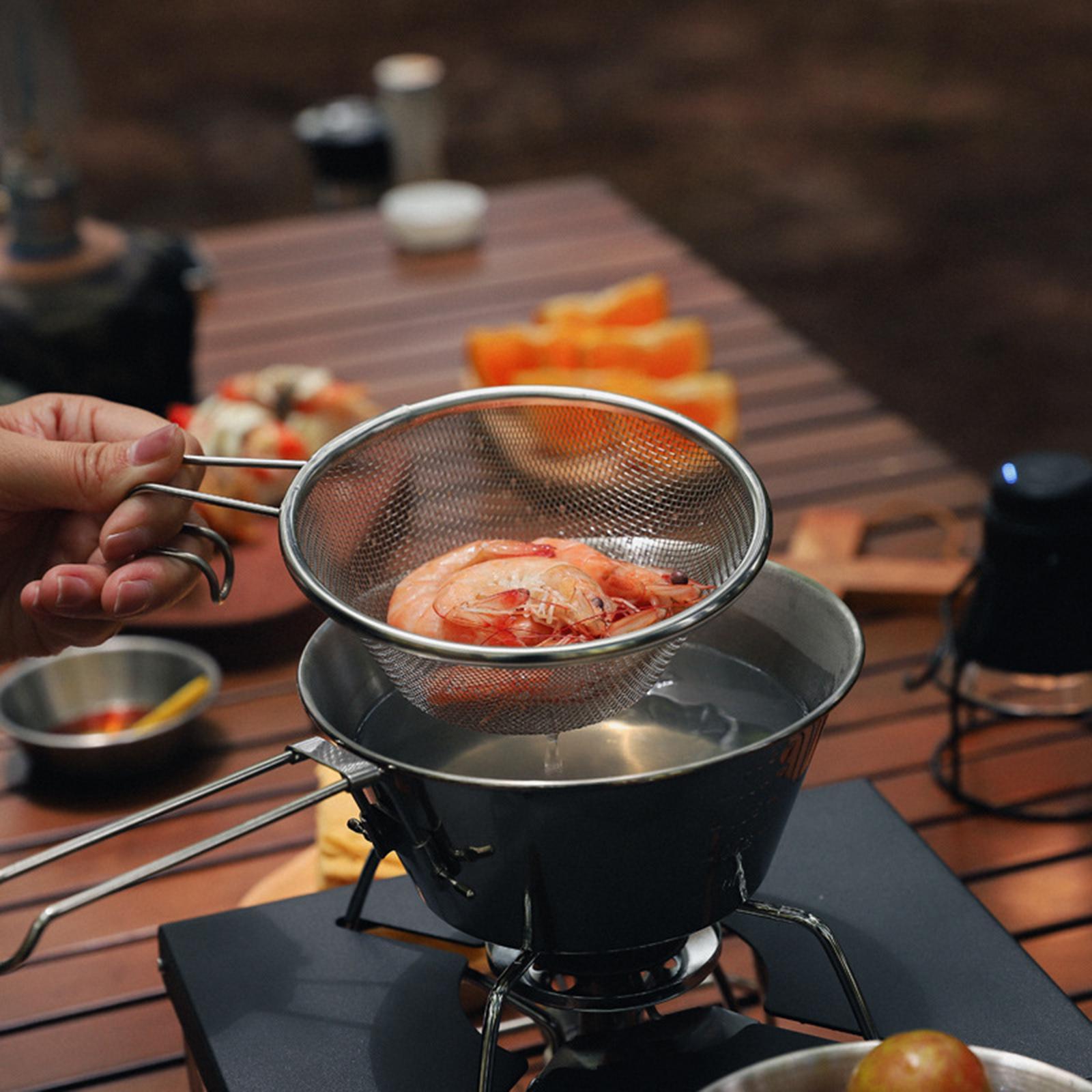 Camping Bowl Utensil with Foldable Handle Outdoor Lightweight Stainless Steel Bowl Tableware for Barbecue Hiking Backpacking Travel Picnic