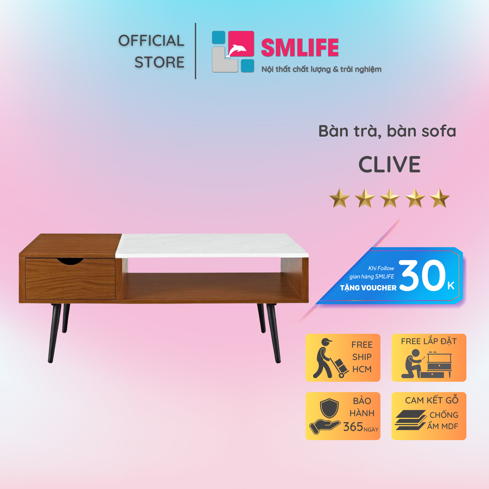 Bàn trà gỗ hiện đại SMLIFE Clive | Gỗ MDF dày 17mm chống ẩm | D110xR50xC45cm