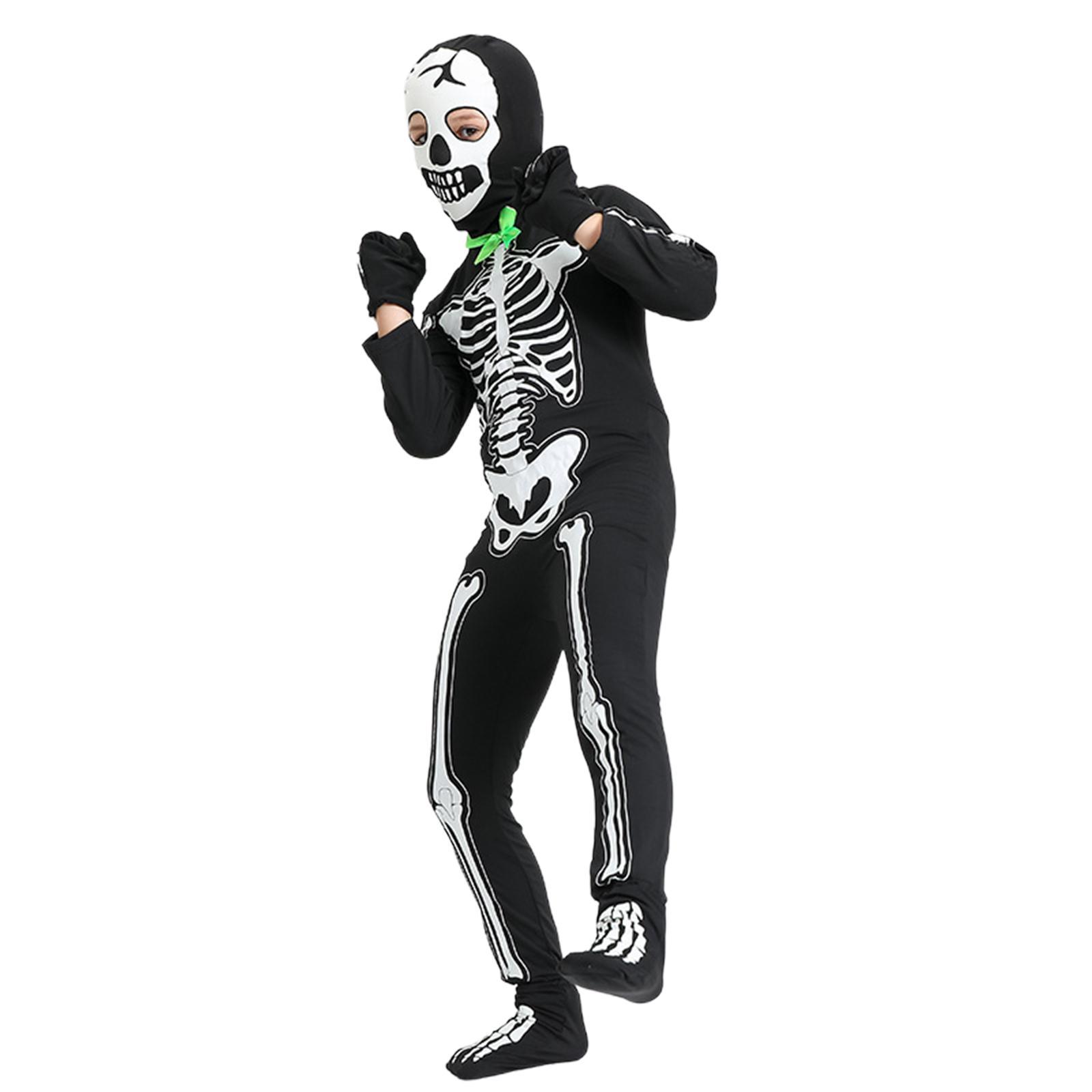 Kids Halloween Skeleton Costume Halloween Clothes Cosplay with Gloves Hat Glow in The Dark Scary Decor Clothing Outfit for Party Fancy Dress