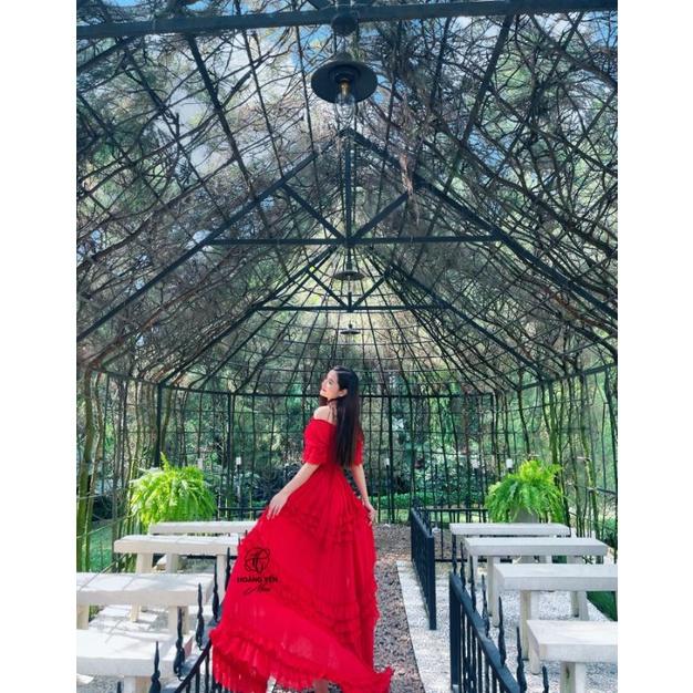 HOANGYEN - Fly Dress voan đỏ bẹt vai phối bèo