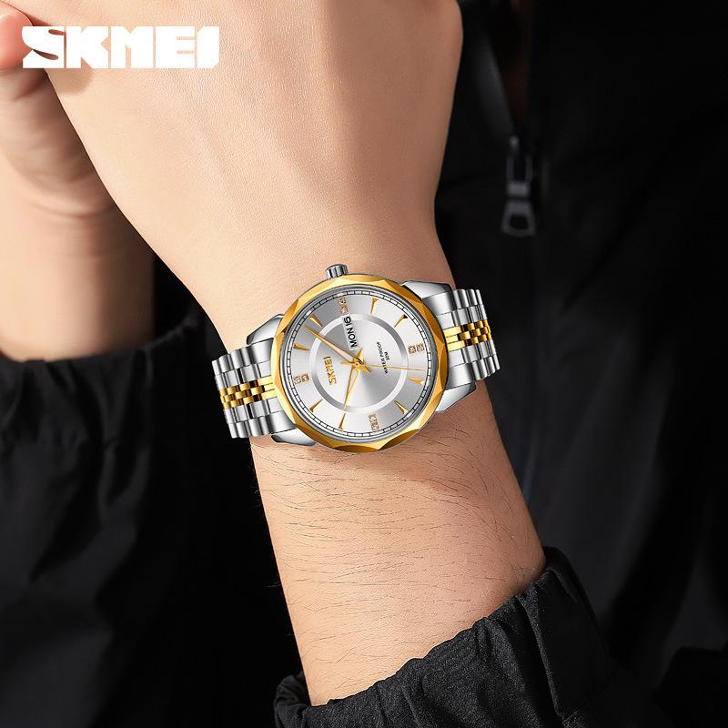 Phong Cách Mới Nhất Skmei Moment Beauty Thời Trang Dây Thép Không Gỉ Chắc Chắn Nam Lịch Kép Chống Nước Phong Cách Doanh Nhân Đồng Hồ Thạch Anh