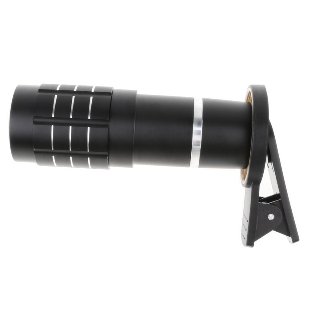 Clip-on 12X Zoom Telescope Camera Telephoto Lens and Wide Angle Lens black
