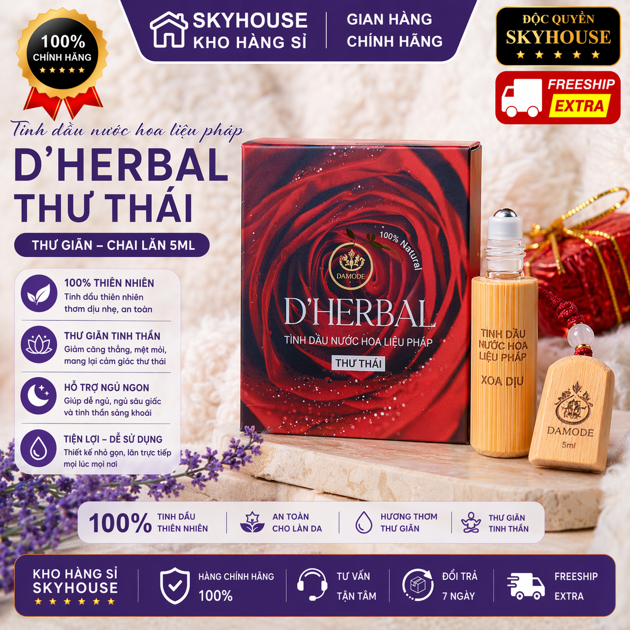 Tinh dầu nước hoa thư thái trị liệu DHERBAL độc quyền DAMODE chai 5ml tinh dầu nước hoa giảm stress chính hãng