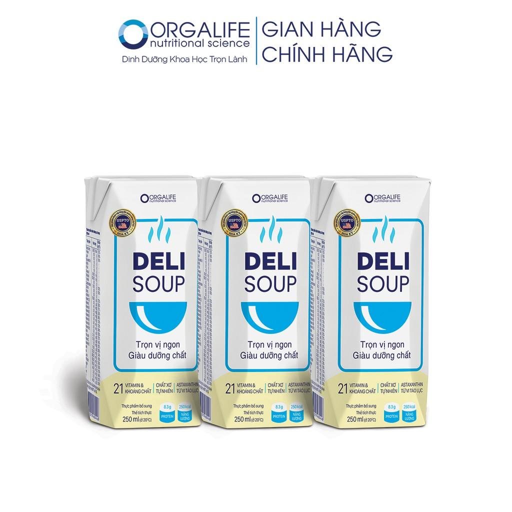 Lốc 3 hộp thực phẩm dinh dưỡng Delisoup 250ml/hộp - Bữa ăn thay thế - Giúp người bệnh phục hồi nhanh chóng - Orgalife