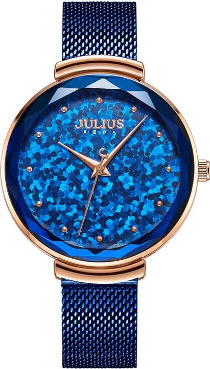 Đồng Hồ Nữ Julius Hàn Quốc JA-1189, Mặt Tròn, Họa Tiết Kim Tuyến Kết Hợp Lăng Kính 3D Lấp Lánh, Dây Thép